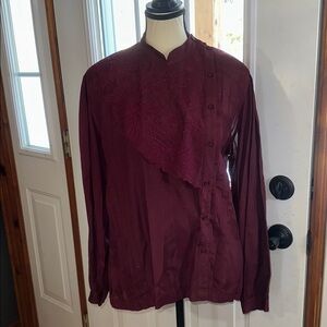 Vintage Fundamentals Burgundy Button-Up Shirt with Embroidery